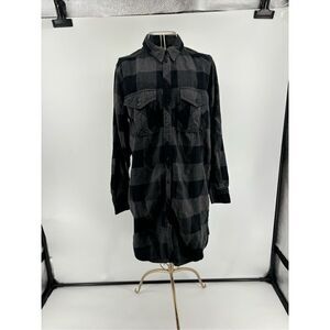 Aritzia Wilfred Free black gray long sleeve plaid flannel shirt dress size small